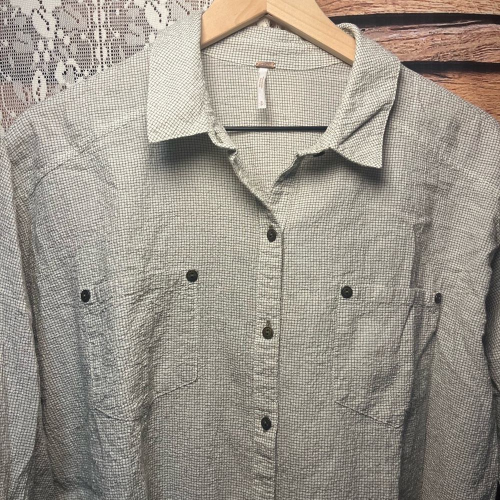 Free People Textured Grid Point Oversized Button-Up Shirt (118) - Picture 4 of 13